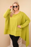 Tunika damska Plus Size z bawełny z asymetrycznym dołem pistacjowa