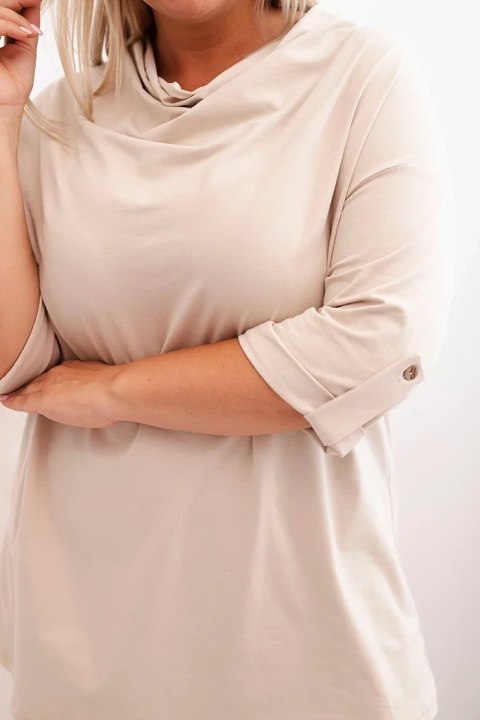 Bluzka damska Plus Size z bawełną o luźnym kroju z dekoltem wodnym beżowa