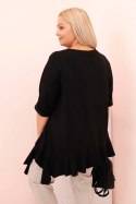 Bluzka damska Plus Size z bawełną z falbaną i rękawem podwijanym czarna