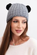 Czapka damska zimowa wełniana z pomponem K433 ciemno szara