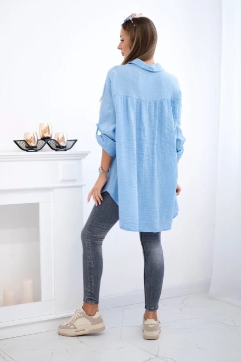 Koszula bawełniana muślinowa Plus Size niebieska