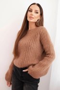 Sweter damski z moheru z bufiastymi rękawami camelowy