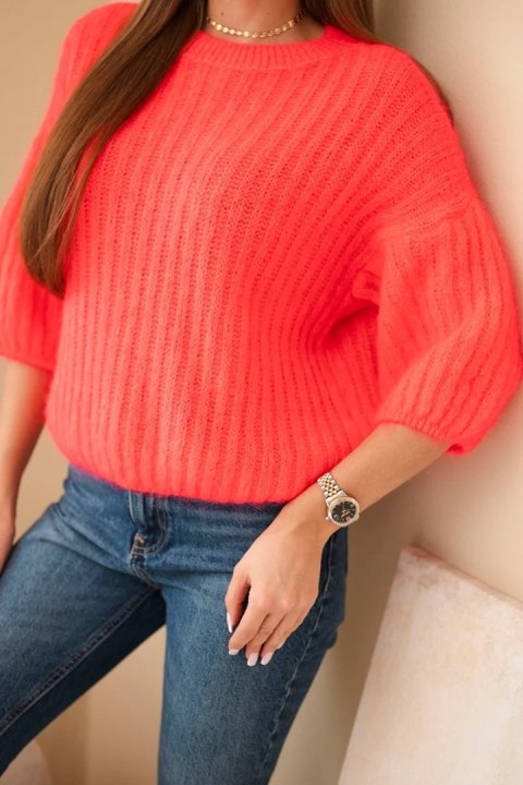 Sweter damski z moheru z rękawem 3/4 malinowy