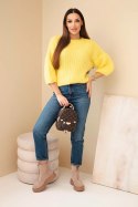 Sweter damski z moheru z rękawem 3/4 żółty