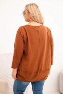 Bluzka damska Plus Size z bawełny z ozdobnymi guzikami i podwijanymi rękawami camelowa