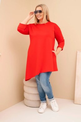 Sukienka damska Plus Size z wiskozy z luźnym fasonem i długim rękawem czerowna