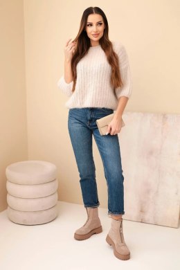 Sweter damski z moheru z krótkim rękawem beżowy