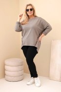 Bluzka damska Plus Size bawełniana z podwijanym rękawem i lampasem w panterkę fango