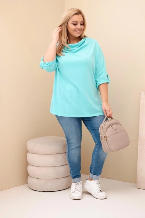 Bluzka damska Plus Size z bawełną o luźnym kroju z dekoltem wodnym miętowa