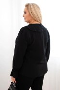 Bluzka damska wiskozowa Plus Size z falbaną i ozdobną broszką czarna
