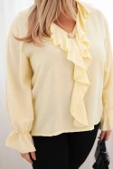 Bluzka damska wiskozowa Plus Size z falbaną i ozdobną broszką żółta