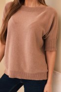 Sweter damski z wiskozy z krótkim rękawem camelowy