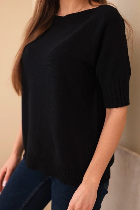Sweter damski z wiskozy z krótkim rękawem czarny