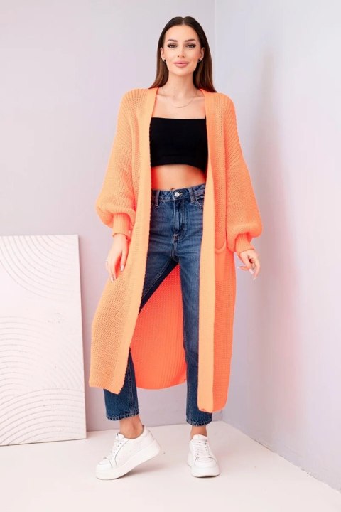 Sweter długi kardigan pomarańczowy neon