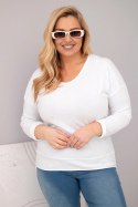 Bluzka damska Plus Size przecierana z dekoltem V i dłuższym tyłem biała