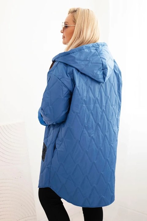 Kurtka damska Plus Size pikowana z kapturem i napisem HOPE jasno jeansowa