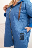 Kurtka damska Plus Size pikowana z kapturem i napisem HOPE jasno jeansowa