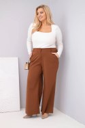Spodnie damskie Plus Size z szeroką nogawką i wysokim stanem ciemno camelowe