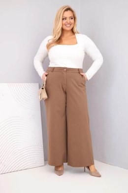Spodnie damskie Plus Size z szeroką nogawką i wysokim stanem jasne camelowe
