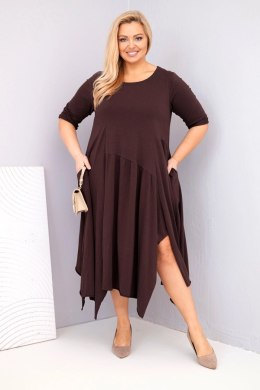 Sukienka damska bawełniana Plus Size z asymetrycznym dołem brązowa