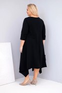 Sukienka damska bawełniana Plus Size z asymetrycznym dołem czarna