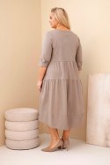 Sukienka damska bawełniana Plus Size z falbanami i podwiniętym rękawem fango