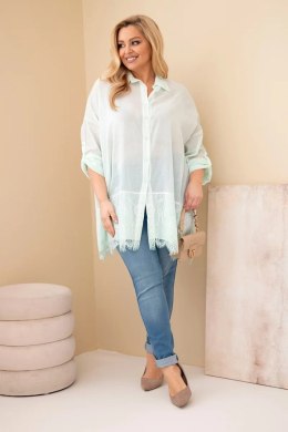 Koszula damska Plus Size bawełniana przecierana z koronkowym wykończeniem miętowa