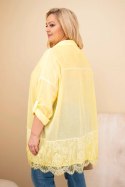 Koszula damska Plus Size bawełniana przecierana z koronkowym wykończeniem żółta