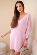 Sukienka damska Plus Size wełniana z dekoltem V jasno różowa
