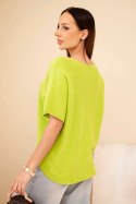 Sweter damski z krótkim rękawem o luźnym kroju pistacjowy