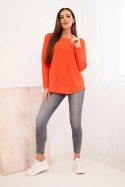 Sweter damski z wiskozy z długim rękawem i okrągłym dekoltem ciemno pomarańczowy