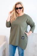 Bluzka damska Plus Size z dłuższym tyłem i długim rękawem khaki