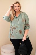 Bluzka damska Plus Size z wiskozy z kapturem i kwiatowym wzorem khaki