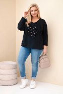 Bluzka damska bawełniana Plus Size z dekoltem V czarna