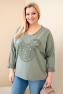 Bluzka damska bawełniana Plus Size z dekoltem V khaki
