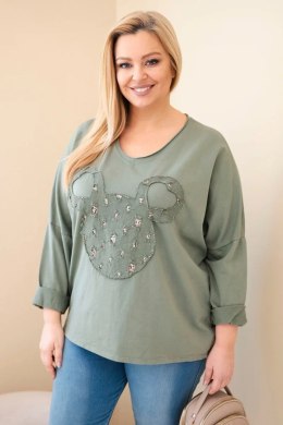 Bluzka damska bawełniana Plus Size z dekoltem V khaki