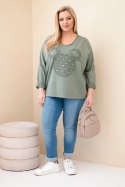 Bluzka damska bawełniana Plus Size z dekoltem V khaki
