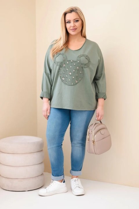 Bluzka damska bawełniana Plus Size z dekoltem V khaki