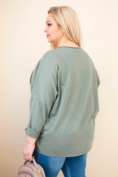 Bluzka damska bawełniana Plus Size z dekoltem V khaki