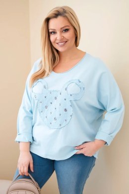 Bluzka damska bawełniana Plus Size z dekoltem V niebieska