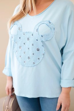 Bluzka damska bawełniana Plus Size z dekoltem V niebieska