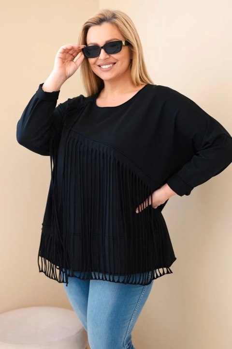 Bluzka damska bawełniana Plus Size z frędzlami czarna