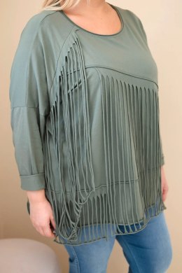 Bluzka damska bawełniana Plus Size z frędzlami khaki