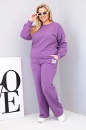 Komplet damski Plus Size bawełniany z luźną bluzą i spodniami z szeroką nogawką fioletowy
