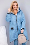 Kurtka damska Plus Size pikowana z kapturem i sportowymi mankietami jeansowa