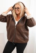 Kurtka damska Plus Size z kapturem i barankiem brązowa