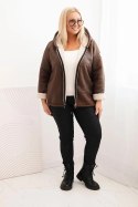 Kurtka damska Plus Size z kapturem i barankiem brązowa