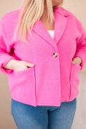 Kurtka damska Plus Size z wełnianą strukturą i kieszeniami jasno różowa