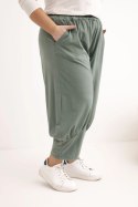 Spodnie damskie Plus Size z obniżonym krokiem i gumką w pasie khaki