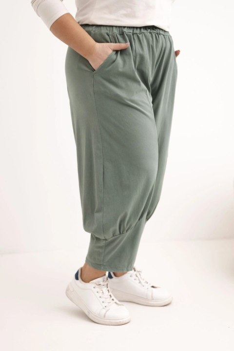 Spodnie damskie Plus Size z obniżonym krokiem i gumką w pasie khaki